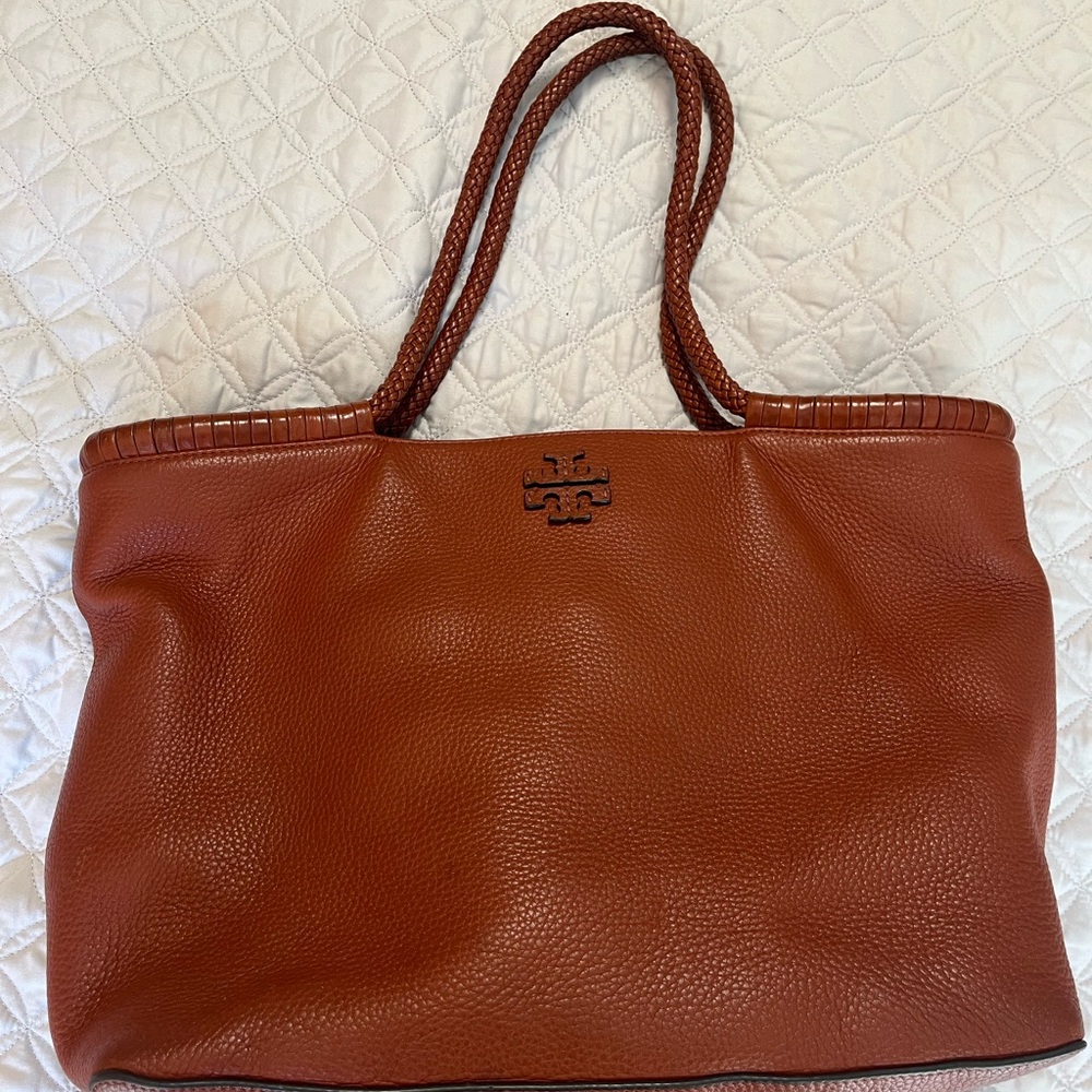 Tory Burch Brown Leather Taylor Tote Bag with Braided Handles